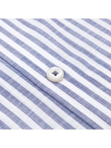 Germirli Navy Blue White Striped Albiate Button-down Collar Tailor Fit Thin Cotton Shirt - 3