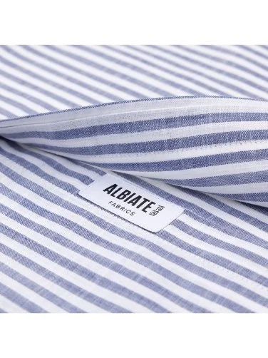 Germirli Navy Blue White Striped Albiate Button-down Collar Tailor Fit Thin Cotton Shirt - 4
