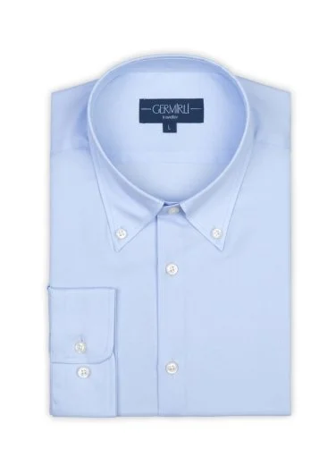 Germirli Non Iron Light Blue Panama Button-down Collar Tailor Fit Zero 24 Shirt - 2