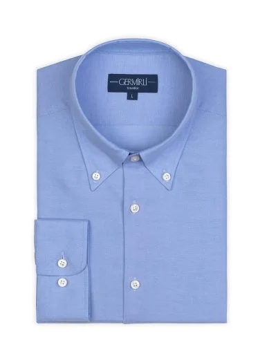 Non Iron Blue Panama Button-down Collar Tailor Fit Zero 24 Shirt with Germirli - 2