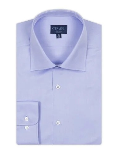 Non Iron Blue Twill Classic Collar Tailor Fit Journey Shirt with Germirli - 2