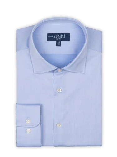 Non Iron Blue Twill Classic Collar Tailor Fit Shirt with Germirli - 2