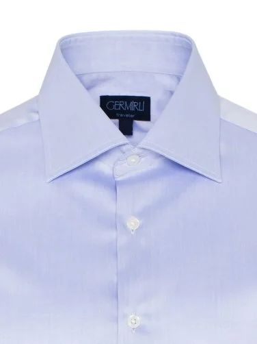 Non Iron Blue Twill Classic Collar Tailor Fit Shirt with Germirli - 4
