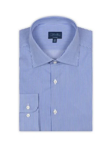 Germirli Non Iron Dark Blue Striped Tailor Fit Shirt - 1