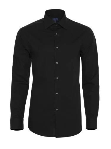 Non Iron Navy Poplin Classic Collar Tailor Fit Shirt with Germirli - 1