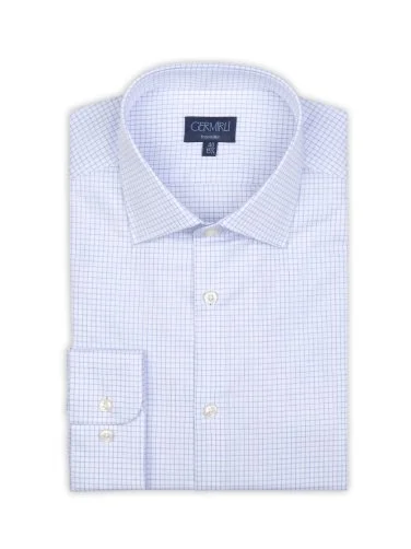 Non Iron Navy Checkered Classic Collar Tailor Fit Shirt with Germirli - 1