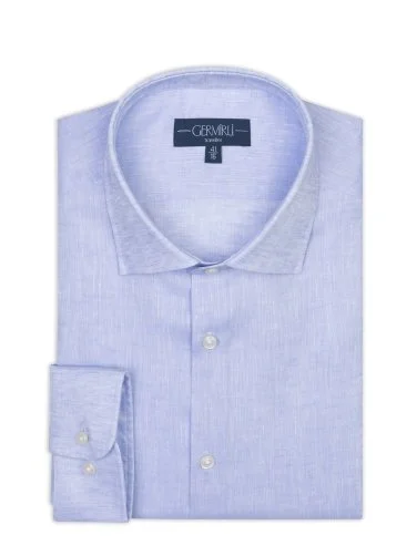 Non Iron Light Blue Classic Collar Tailor Fit Journey Linen Shirt with Germirli - 2
