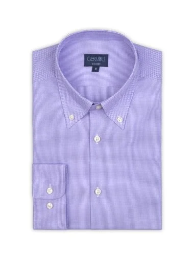 Non Iron Lilac Checkered Button-down Collar Tailor Fit Shirt with Germirli - 2