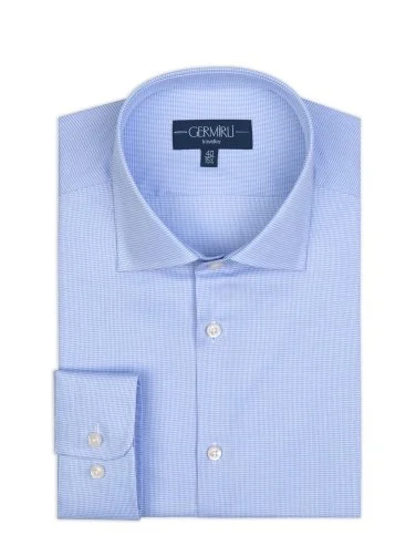 Non Iron Piyedepul Patterned Classic Collar Tailor Fit Journey Blue Shirt with Germirli - 3