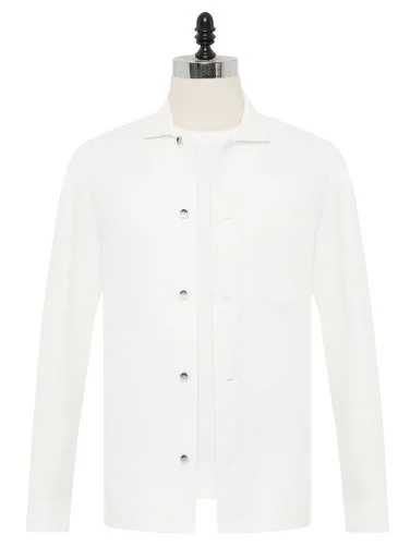 Germirli Optic White 3D Waffle Texture Cotton Jacket Shirt - 1