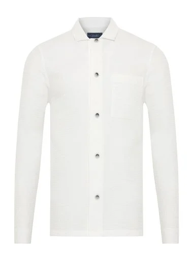 Germirli Optic White 3D Waffle Texture Cotton Jacket Shirt - 2