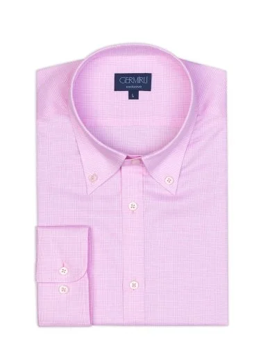 Pink Checkered Button-Down Collar Tailor Fit Exclusive Shirt with Germirli - 2
