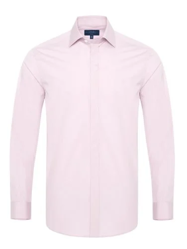 Pink Poplin Hidden Placket Classic Collar Tailor Fit Shirt with Germirli - 1