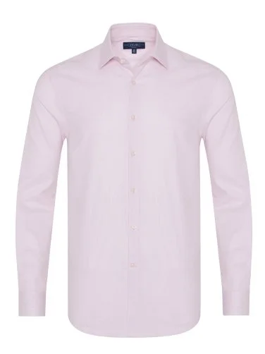 Germirli Pink White Patterned Classic Collar Tailor Fit Oxford Non Iron Cotton Shirt - 1