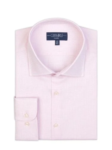 Germirli Pink White Patterned Classic Collar Tailor Fit Oxford Non Iron Cotton Shirt - 2
