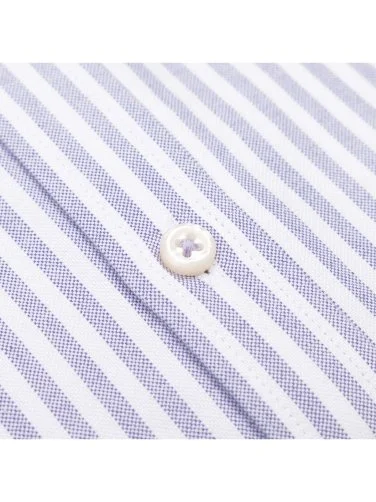 Germirli Purple White Striped Tailor Fit Relaxed Fit Button Down Collar Sport Oxford Organic Cotton Shirt - 3
