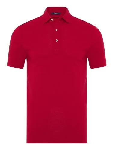 Germirli Red Piquet Shirt Collar Regular Fit Mercerized T-Shirt - 1