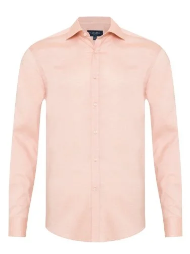 Exclusive Classic Collar Tailor Fit Cotton Shirt with Germirli Salmon Color Micro Pattern - 1