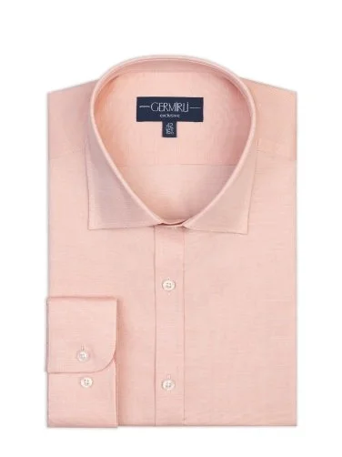Exclusive Classic Collar Tailor Fit Cotton Shirt with Germirli Salmon Color Micro Pattern - 2