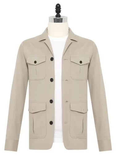 Germirli Sand Beige Color Utility Flap Pocket Cotton Jacket Shirt - 1