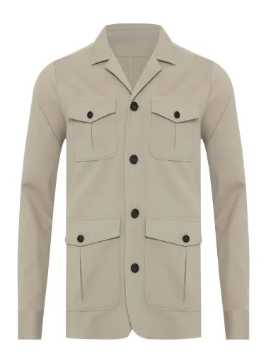 Germirli Sand Beige Color Utility Flap Pocket Cotton Jacket Shirt - 4