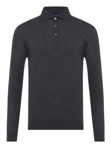 Germirli Grey Shirt Collar Regular Fit Extra Fine Wool Knitwear - 1