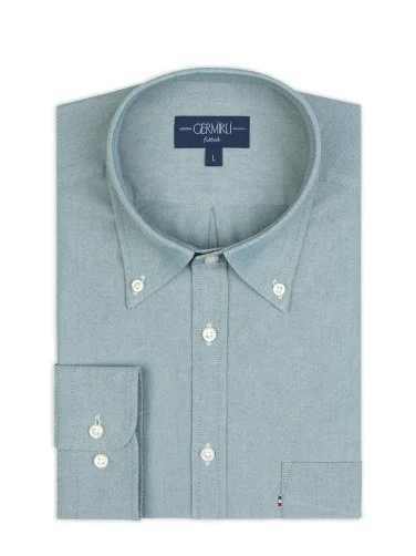 Germirli Sports Oxford Button Collar Green Single Pocket Cotton Shirt - 2