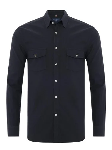 Germirli Sport Oxford Hidden Button Collar Black Utilty Flap Pocket Cotton Shirt - 1