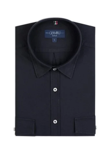 Germirli Sport Oxford Hidden Button Collar Black Utilty Flap Pocket Cotton Shirt - 2
