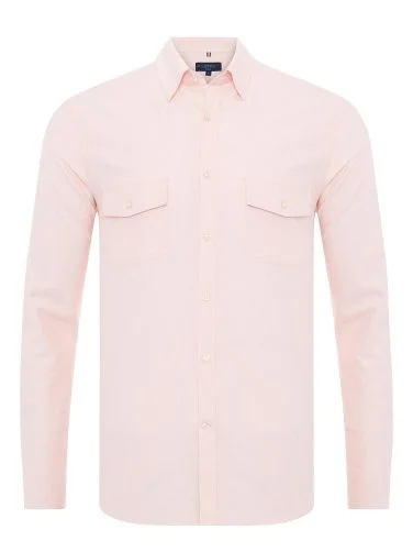 Germirli Sport Oxford Hidden Button Collar Soft Pink Utilty Flap Pocket Organic Cotton Shirt - 1