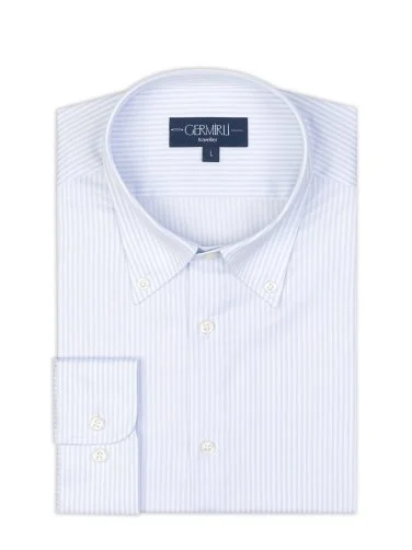 Germirli Thomas Mason Blue Striped Anti Crease Formula Tailor Fit Non Iron Shirt - 2