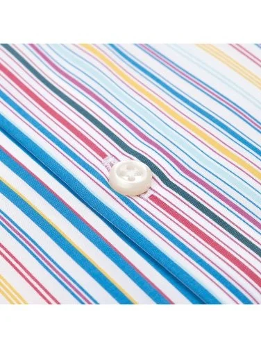 Germirli Thomas Mason Button-down Collar Yellow Red Blue Striped Tailor Fit Cotton Shirt - 3