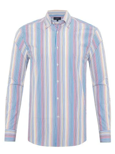 Germirli Thomas Mason Button-down Collar Yellow Red Blue Striped Tailor Fit Cotton Shirt - 1