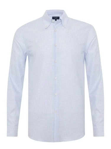 Germirli Thomas Mason Plaid White Blue Anti Crease Formula Tailor Fit Non Iron Shirt - 1