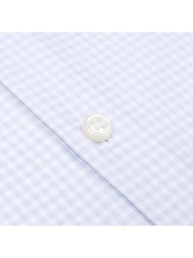 Germirli Thomas Mason Plaid White Blue Anti Crease Formula Tailor Fit Non Iron Shirt - 3