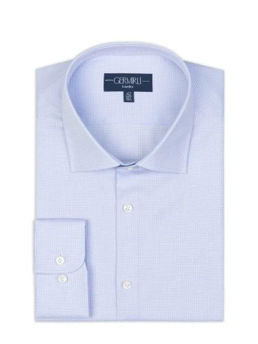 Germirli Thomas Mason White Blue Patterned Anti Crease Formula Tailor Fit Non Iron Shirt - 2
