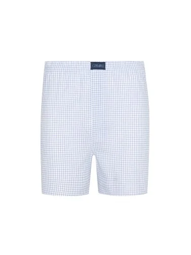 White Blue Checkered Cotton Boxer Shorts with Germirli - 1