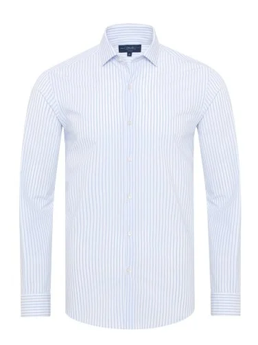 Germirli White Blue Striped 3D Germirli Slim Fit Active Shirt - 1