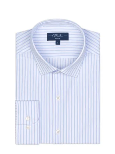 Germirli White Blue Striped 3D Germirli Slim Fit Active Shirt - 2