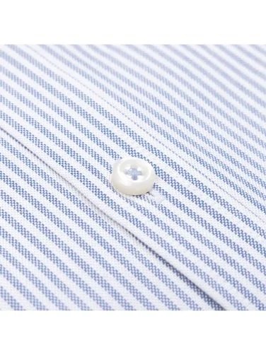 Germirli White Blue Striped Albiate Button-down Collar Pocket Tailor Fit Oxford Sport Shirt - 3