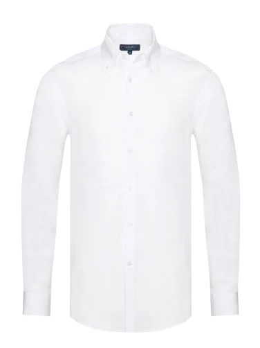 Germirli White Button-down Collar Tailor Fit Tencel Men's Shirt - 1