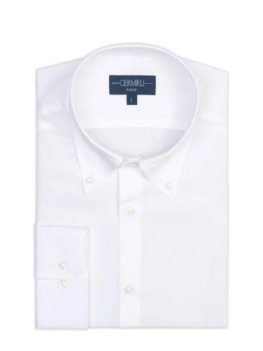 Germirli White Button-down Collar Tailor Fit Tencel Men's Shirt - 2