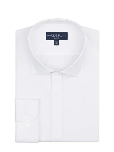 Germirli White Hidden Placket Classic Collar Tailor Fit Cotton Elastane Shirt - 1