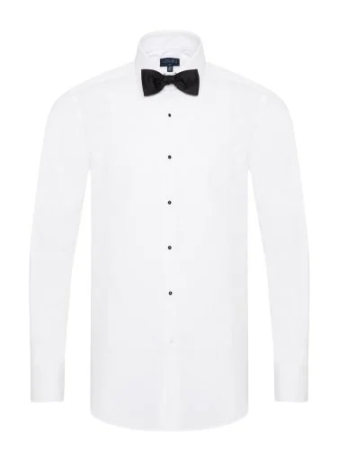 Germirli White Honeycomb Textured Classic Collar Slim Fit Groom Shirt - 1
