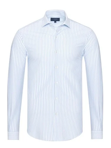 Germirli White Light Blue Striped 3D Germirli Slim Fit Active Cotton Shirt - 1