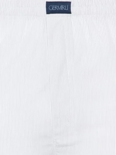 Germirli White Navy Thin Striped Cotton Boxer Shorts - 2