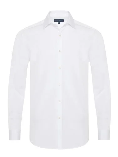Germirli White Tailor Fit 120/2 Journey Non Iron Cotton Classic Collar Shirt - 1