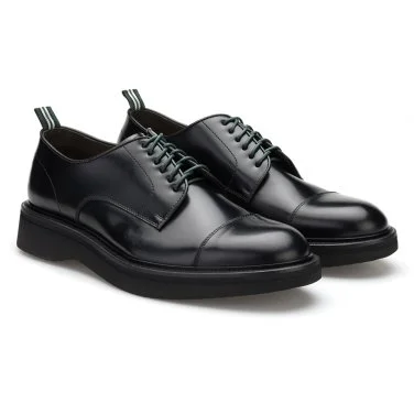Green George Black Leather Lace-Up Live Tech Sole Italian Shoes - 2