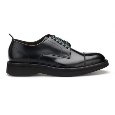 Green George Black Leather Lace-Up Live Tech Sole Italian Shoes - 3