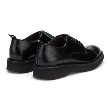 Green George Black Leather Lace-Up Live Tech Sole Italian Shoes - 5